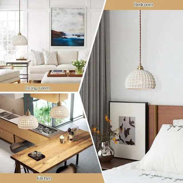 Alt view image 4 of 7 - Ceramic Pendant Light Modern Brass Pendant Light Fixture Vintage White Ceiling Pendant Lights with Ceramics Globe Shade Mid Century Hanging Lamp for Kitchen Island Dining Room Bedroom