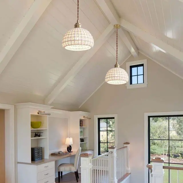 Alt view image 5 of 7 - Ceramic Pendant Light Modern Brass Pendant Light Fixture Vintage White Ceiling Pendant Lights with Ceramics Globe Shade Mid Century Hanging Lamp for Kitchen Island Dining Room Bedroom