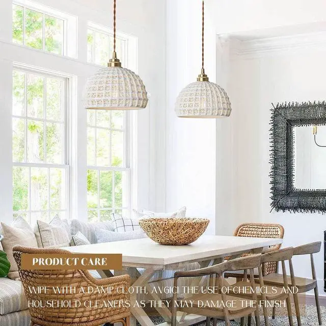Alt view image 6 of 7 - Ceramic Pendant Light Modern Brass Pendant Light Fixture Vintage White Ceiling Pendant Lights with Ceramics Globe Shade Mid Century Hanging Lamp for Kitchen Island Dining Room Bedroom