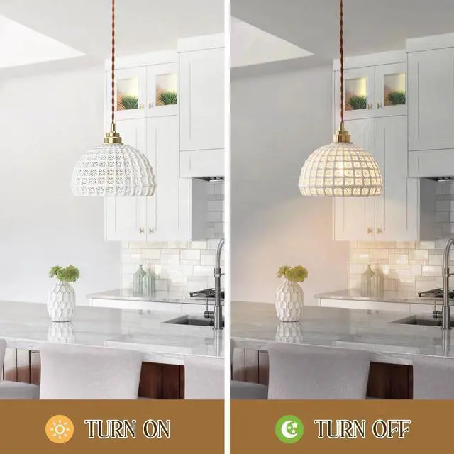 Alt view image 7 of 7 - Ceramic Pendant Light Modern Brass Pendant Light Fixture Vintage White Ceiling Pendant Lights with Ceramics Globe Shade Mid Century Hanging Lamp for Kitchen Island Dining Room Bedroom