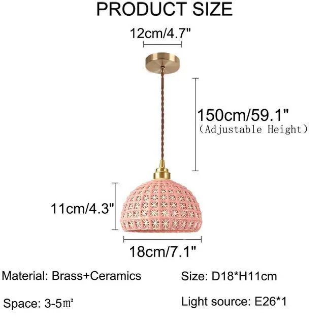 Alt view image 2 of 7 - Ceramic Hanging Lights Pink Pendant Light fixtures Nordic Modern Pendant Lighting Globe Ceramics Shade Vintage Brass Hanging Lamp for Farmhouse Kitchen Island Dining Room Bedroom