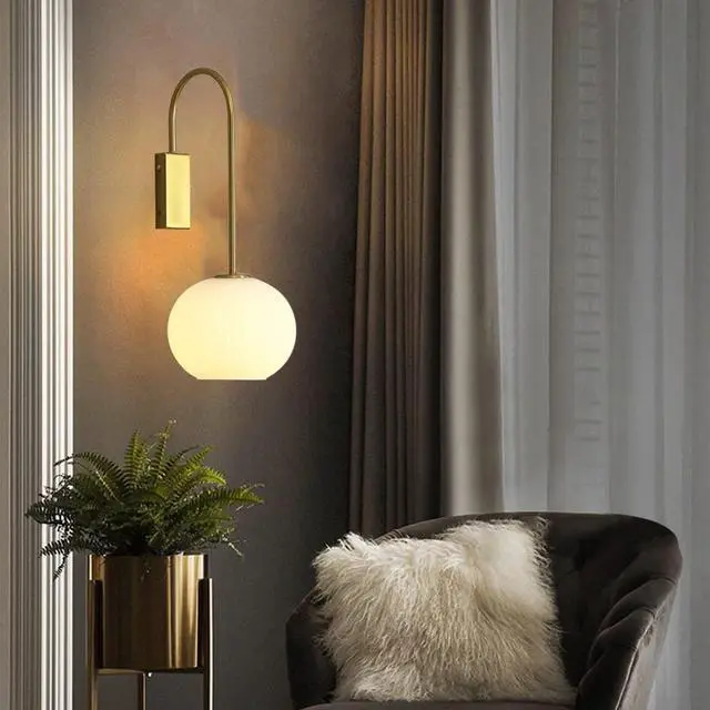 Alt view image 6 of 7 - Glass Wall Sconce Modern Wall Light 1-Light Bathroom Vanity Light with White Ribbed Glass Shade Mid Century Vintage Wall Lamp Gold for Mirror Bedroom Dining Living Room Hallway