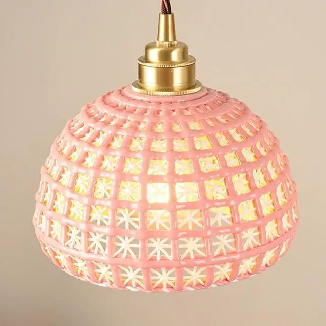 Alt view image 3 of 7 - Ceramic Hanging Lights Pink Pendant Light fixtures Nordic Modern Pendant Lighting Globe Ceramics Shade Vintage Brass Hanging Lamp for Farmhouse Kitchen Island Dining Room Bedroom