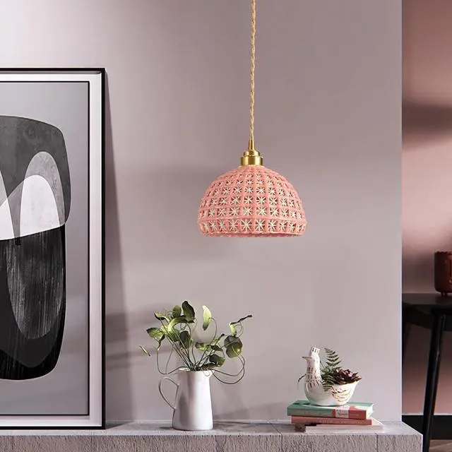 Alt view image 4 of 7 - Ceramic Hanging Lights Pink Pendant Light fixtures Nordic Modern Pendant Lighting Globe Ceramics Shade Vintage Brass Hanging Lamp for Farmhouse Kitchen Island Dining Room Bedroom