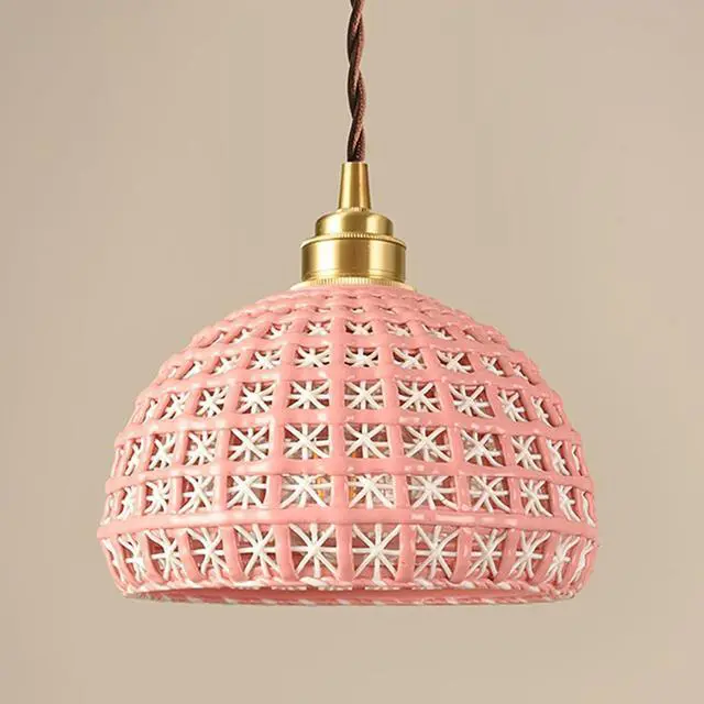 Alt view image 5 of 7 - Ceramic Hanging Lights Pink Pendant Light fixtures Nordic Modern Pendant Lighting Globe Ceramics Shade Vintage Brass Hanging Lamp for Farmhouse Kitchen Island Dining Room Bedroom