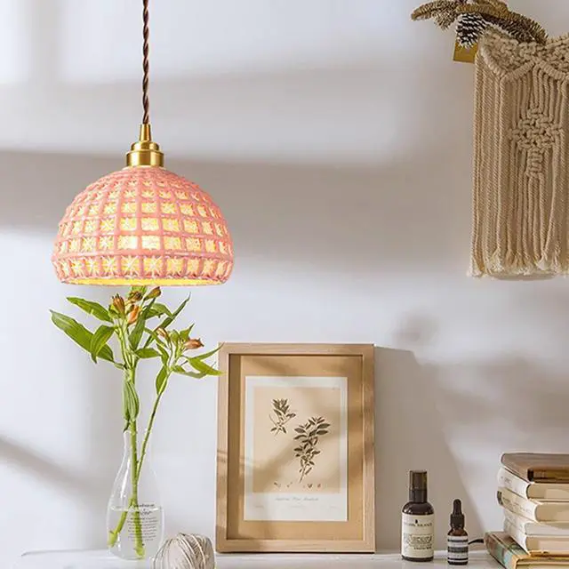 Alt view image 6 of 7 - Ceramic Hanging Lights Pink Pendant Light fixtures Nordic Modern Pendant Lighting Globe Ceramics Shade Vintage Brass Hanging Lamp for Farmhouse Kitchen Island Dining Room Bedroom