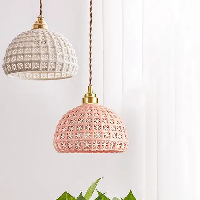 Alt view image 7 of 7 - Ceramic Hanging Lights Pink Pendant Light fixtures Nordic Modern Pendant Lighting Globe Ceramics Shade Vintage Brass Hanging Lamp for Farmhouse Kitchen Island Dining Room Bedroom