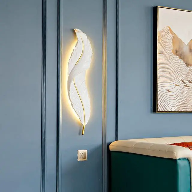 Alt view image 3 of 7 - LED Sconces Wall Lighting White Feather Wall Light Modern Wall Sconce Lights Mid Century Elegant Creative Style Unique Resin Design for Bedroom Living Room Hallway Foyer (1-Light)
