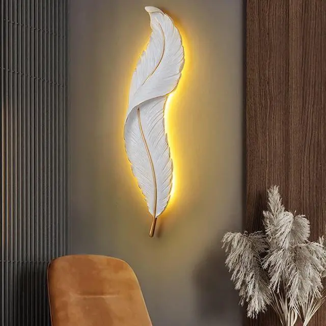 Alt view image 4 of 7 - LED Sconces Wall Lighting White Feather Wall Light Modern Wall Sconce Lights Mid Century Elegant Creative Style Unique Resin Design for Bedroom Living Room Hallway Foyer (1-Light)