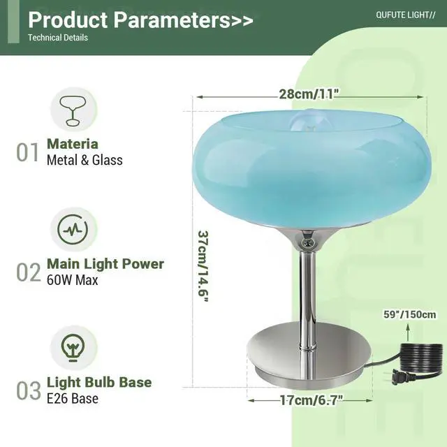 Alt view image 2 of 7 - Blue Glass Table Lamp Mid Century Modern | Desk Lamp, Chrome Base