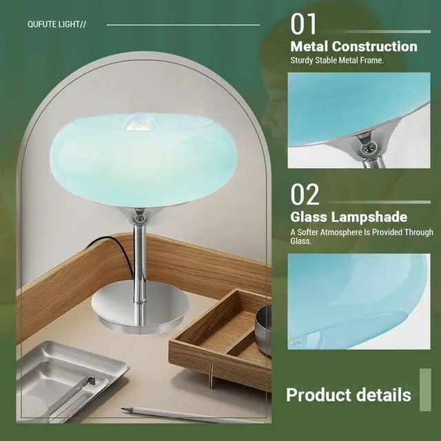 Alt view image 3 of 7 - Blue Glass Table Lamp Mid Century Modern | Desk Lamp, Chrome Base