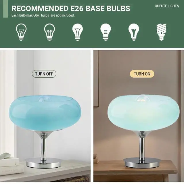 Alt view image 4 of 7 - Blue Glass Table Lamp Mid Century Modern | Desk Lamp, Chrome Base