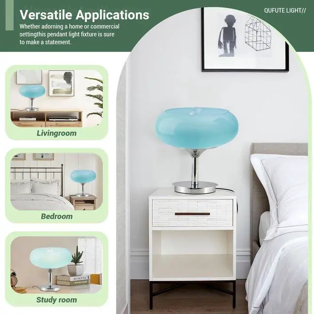 Alt view image 5 of 7 - Blue Glass Table Lamp Mid Century Modern | Desk Lamp, Chrome Base