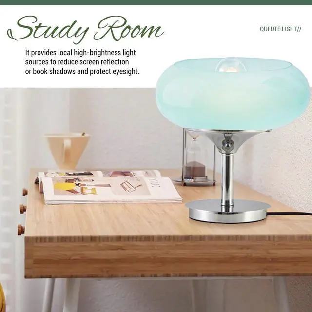 Alt view image 6 of 7 - Blue Glass Table Lamp Mid Century Modern | Desk Lamp, Chrome Base