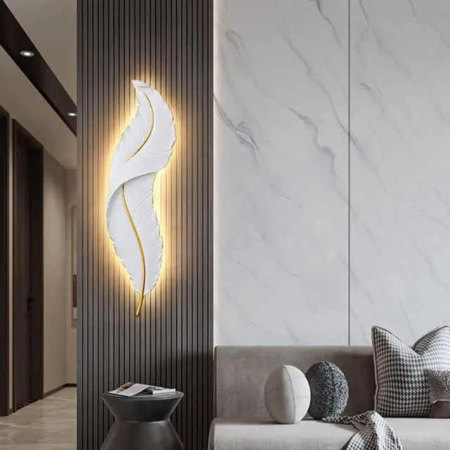 Alt view image 2 of 7 - LED Sconces Wall Lighting White Feather Wall Light Modern Wall Sconce Lights Mid Century Elegant Creative Style Unique Resin Design for Bedroom Living Room Hallway Foyer (1-Light)