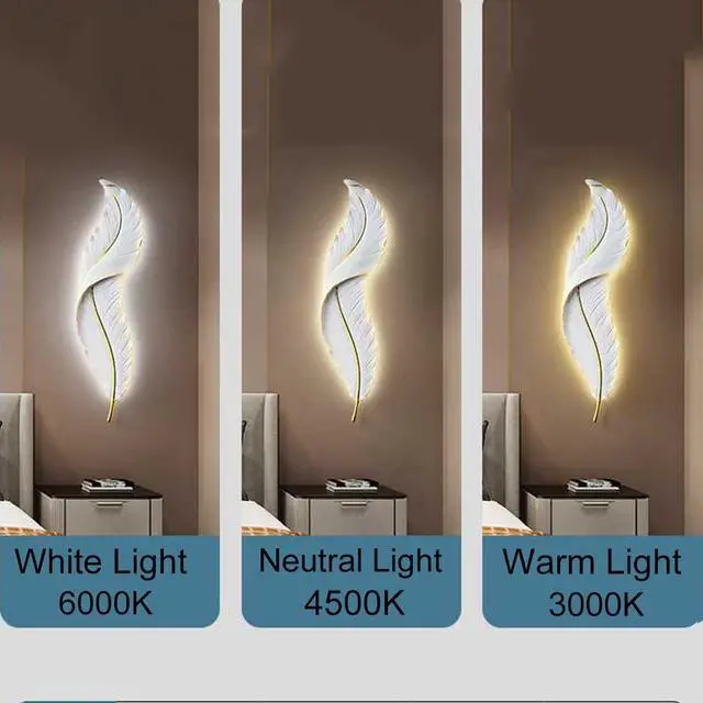 Alt view image 6 of 7 - LED Sconces Wall Lighting White Feather Wall Light Modern Wall Sconce Lights Mid Century Elegant Creative Style Unique Resin Design for Bedroom Living Room Hallway Foyer (1-Light)