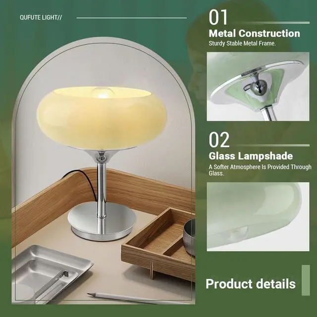 Alt view image 4 of 7 - Milk Glass Table Lamp Mid Century Modern Table lamp with Chrome Base Plug in Cord 11" Green Dome Glass Shade Nightstand Lamp Bedside Light Desk Light Bedroom Living Room Office (Milk Green)