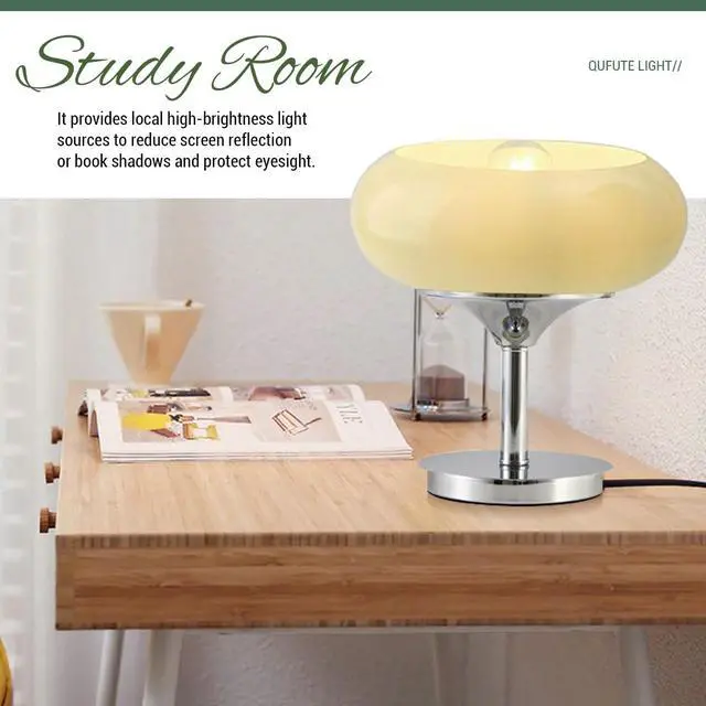 Alt view image 6 of 7 - Milk Glass Table Lamp Mid Century Modern Table lamp with Chrome Base Plug in Cord 11" Green Dome Glass Shade Nightstand Lamp Bedside Light Desk Light Bedroom Living Room Office (Milk Green)