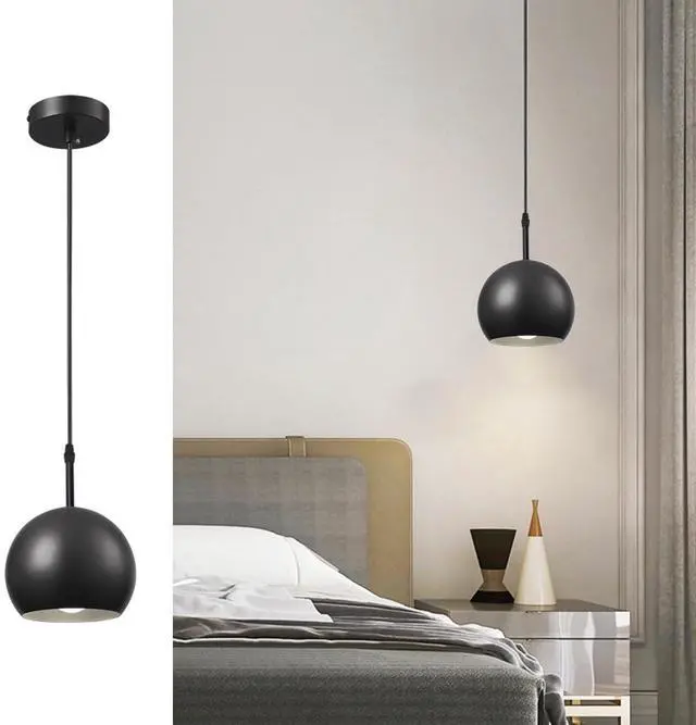 Main image of Black Vintage Pendant Light Small Hanging Lamp with Metal Globe Shade Adjustable Retro Industrial Hanging Lights Iron Pendant Lighting for Kitchen Island Living Dining Room Bedroom