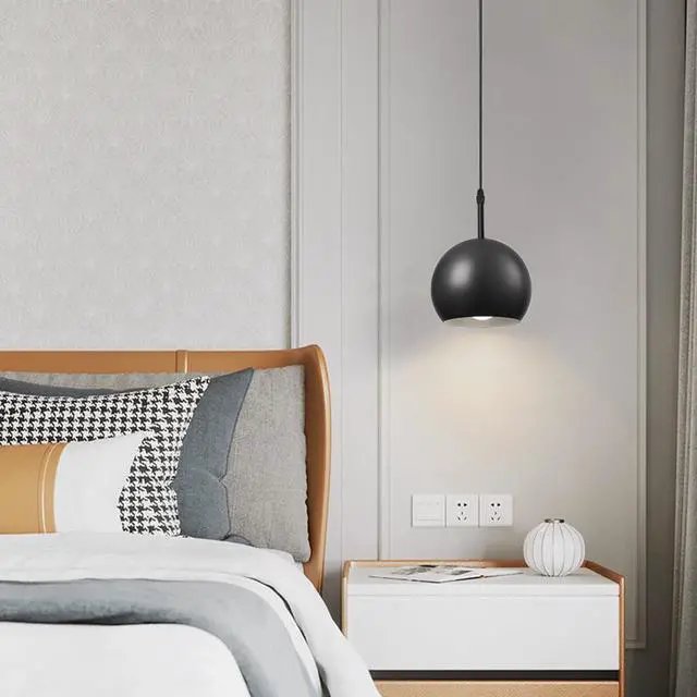 Alt view image 3 of 7 - Black Vintage Pendant Light Small Hanging Lamp with Metal Globe Shade Adjustable Retro Industrial Hanging Lights Iron Pendant Lighting for Kitchen Island Living Dining Room Bedroom