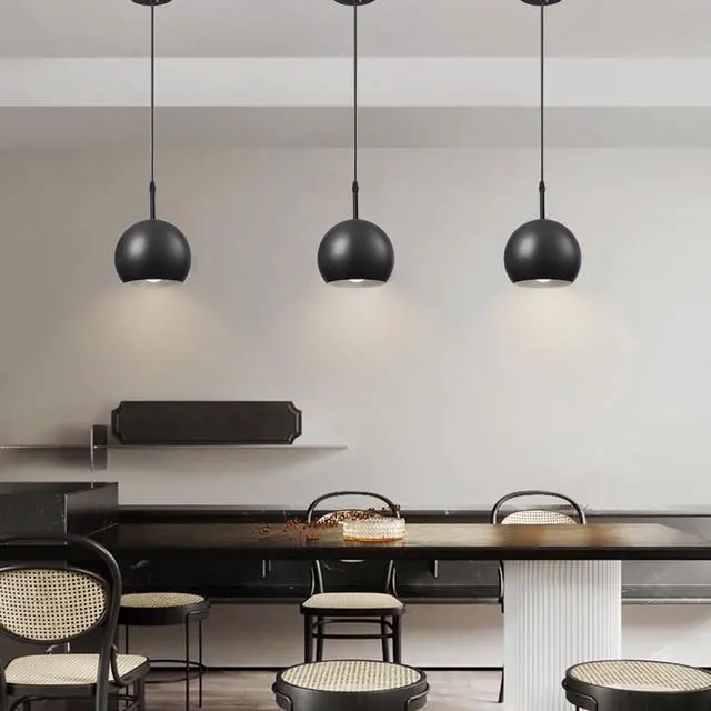 Alt view image 4 of 7 - Black Vintage Pendant Light Small Hanging Lamp with Metal Globe Shade Adjustable Retro Industrial Hanging Lights Iron Pendant Lighting for Kitchen Island Living Dining Room Bedroom