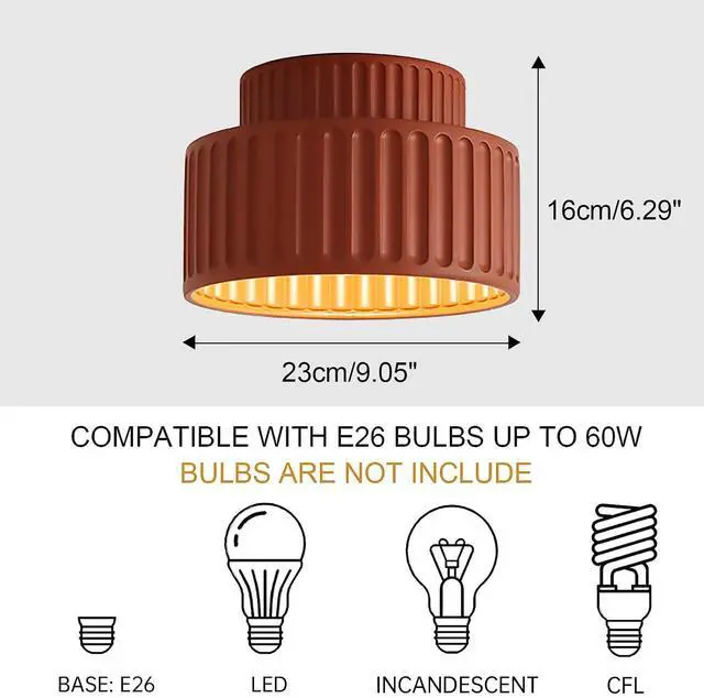 Alt view image 2 of 7 - Hallway Ceiling Lights Vintage Flush Mount Ceiling Light Fixture Mid Century Ceiling Lights with 2-Layer Resin Light Red Striped Lampshade Modern Close to Ceiling Lamp Bedroom