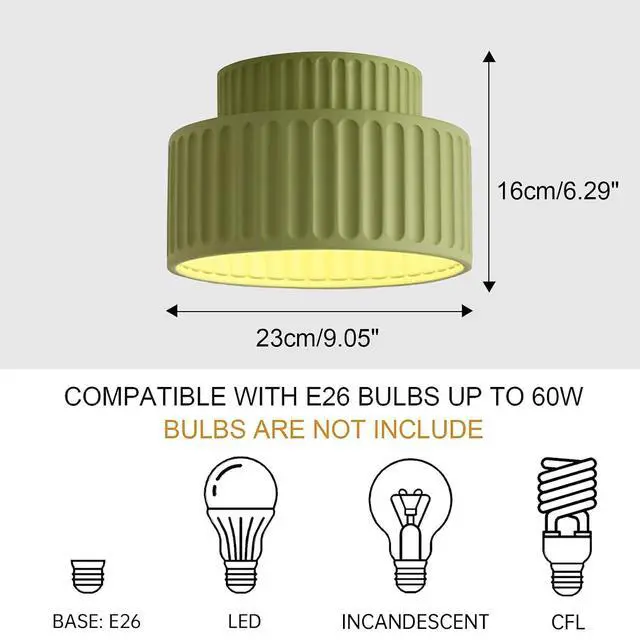 Alt view image 2 of 7 - Hallway Ceiling Light Nordic Vintage Flush Mount Ceiling Light Fixture Mid Century 2-Layer Round Light with Green Striped Shade Modern Close to Ceiling Lamp Resin Ceiling Lights