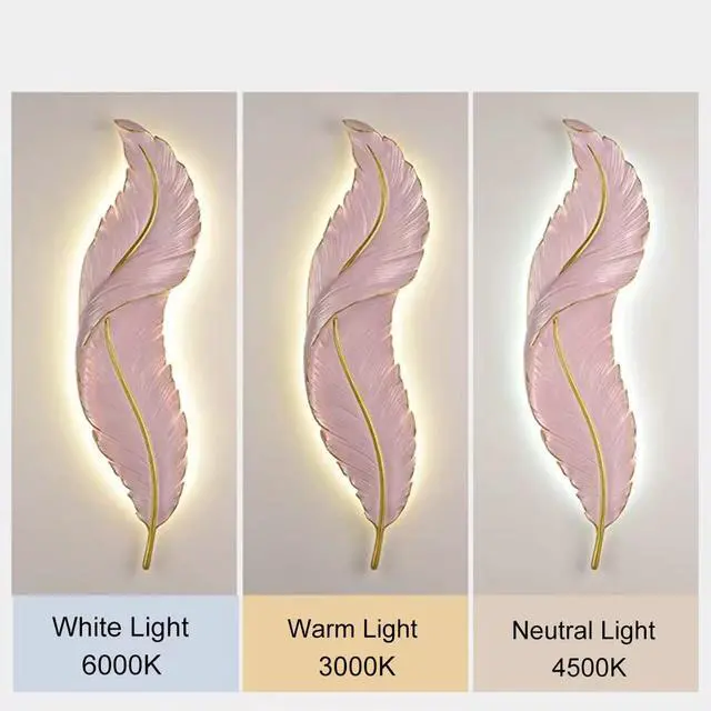 Alt view image 6 of 7 - Feather Wall Light LED Dimmable Sconces Wall Lighting Mid Century Modern Wall Sconce Lights with Pink Elegant Feather Style Unique Resin Design for Bedroom Living Room Hallway Foyer