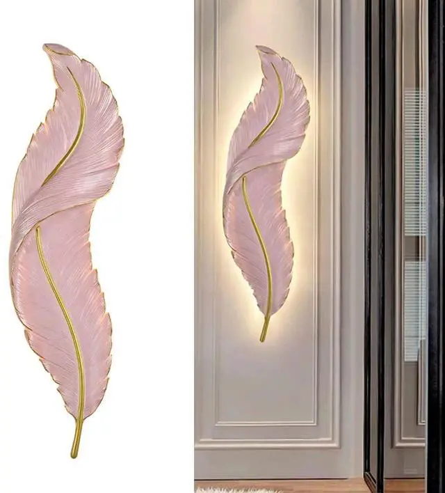 Main image of Creative Wall Light Feather Sconces LED Pink Dimmable Wall Sconce Lights Mid Century Modern Elegant Style Unique Resin Lighting for Bedroom Living Room Hallway Foyer