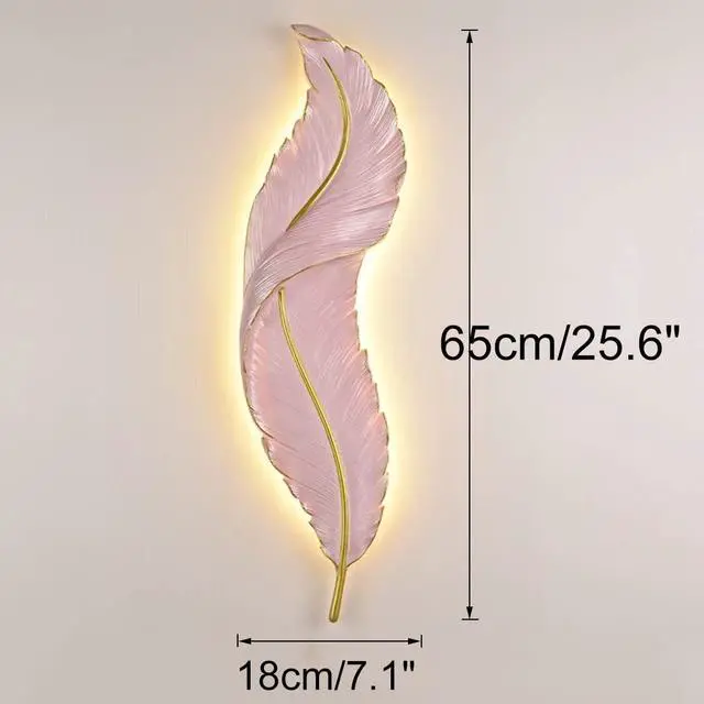 Alt view image 2 of 7 - Feather Wall Light LED Dimmable Sconces Wall Lighting Mid Century Modern Wall Sconce Lights with Pink Elegant Feather Style Unique Resin Design for Bedroom Living Room Hallway Foyer