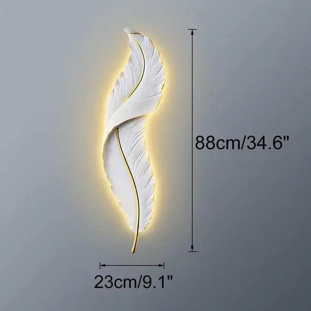 Alt view image 2 of 7 - Modern Luxury wall lamp Large Feather Wall Decor Lighting LED Wall Sconce Lights with Unique Resin White Feather Design Mid Century Elegant Wall Lamps for Bedroom Living Room
