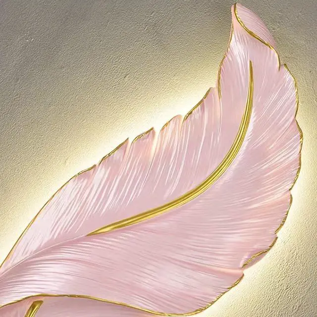 Alt view image 7 of 7 - Feather Wall Light LED Dimmable Sconces Wall Lighting Mid Century Modern Wall Sconce Lights with Pink Elegant Feather Style Unique Resin Design for Bedroom Living Room Hallway Foyer
