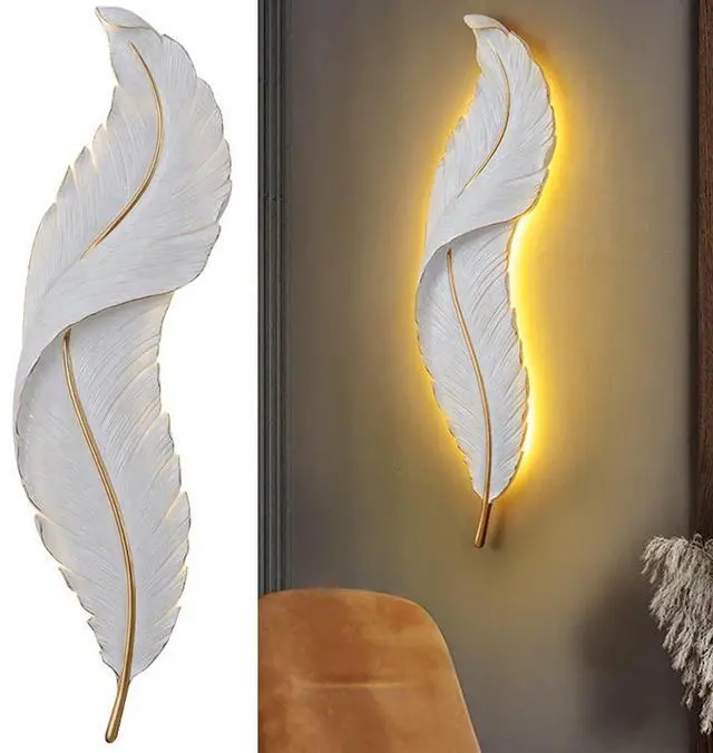 Main image of Feather lamp Bedroom Living Room wall Lights Modern LED Wall Sconce Lights with Unique Resin White Feather Design Mid Century Elegant Wall Lamp for Hallway Foyer Kitchen