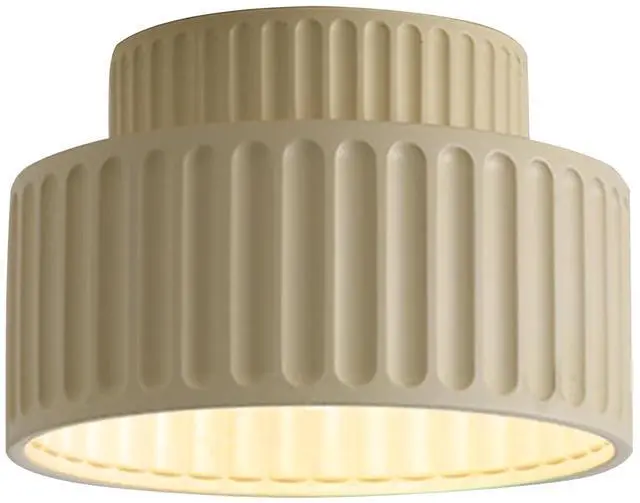 Main image of Hallway Flush Mount Ceiling Light Nordic Vintage Ceiling Light Fixture 2-Layer Round Light with Striped Shade Mid Century Modern Ceiling Lamp Resin Ceiling Lights fixtures (White)