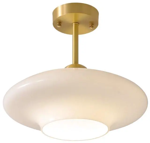 Main image of White Glass Ceiling Light Modern Glass Semi Flush Mount Ceiling Light with Milk Globe Dome Shade Mid Century Ceiling Lights Gold Brass Hallway Lighting Fixtures Dining Room Bedroom