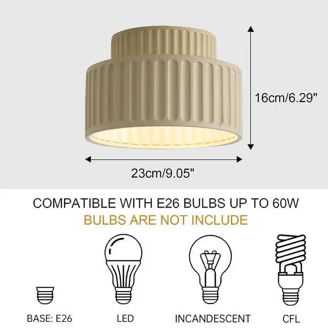Alt view image 2 of 7 - Hallway Flush Mount Ceiling Light Nordic Vintage Ceiling Light Fixture 2-Layer Round Light with Striped Shade Mid Century Modern Ceiling Lamp Resin Ceiling Lights fixtures (White)