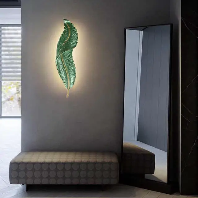 Alt view image 4 of 7 - LED Wall Sconce Dimmable Wall Light Retro Industrial Wall Sconces Lighting with Green Elegant Feather Style Unique Resin Design for Bedroom Dining Living Room Hallway Foyer