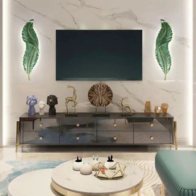 Alt view image 3 of 7 - LED Wall Sconce Dimmable Wall Light Retro Industrial Wall Sconces Lighting with Green Elegant Feather Style Unique Resin Design for Bedroom Dining Living Room Hallway Foyer