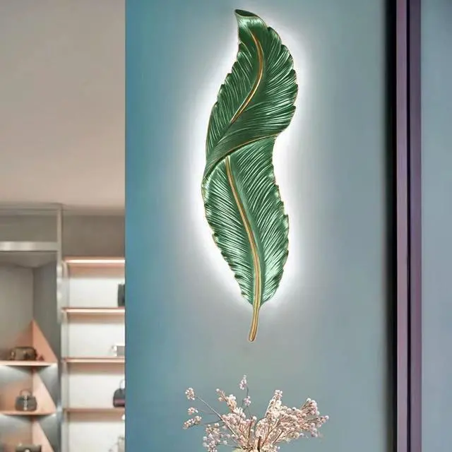 Alt view image 5 of 7 - LED Wall Sconce Dimmable Wall Light Retro Industrial Wall Sconces Lighting with Green Elegant Feather Style Unique Resin Design for Bedroom Dining Living Room Hallway Foyer