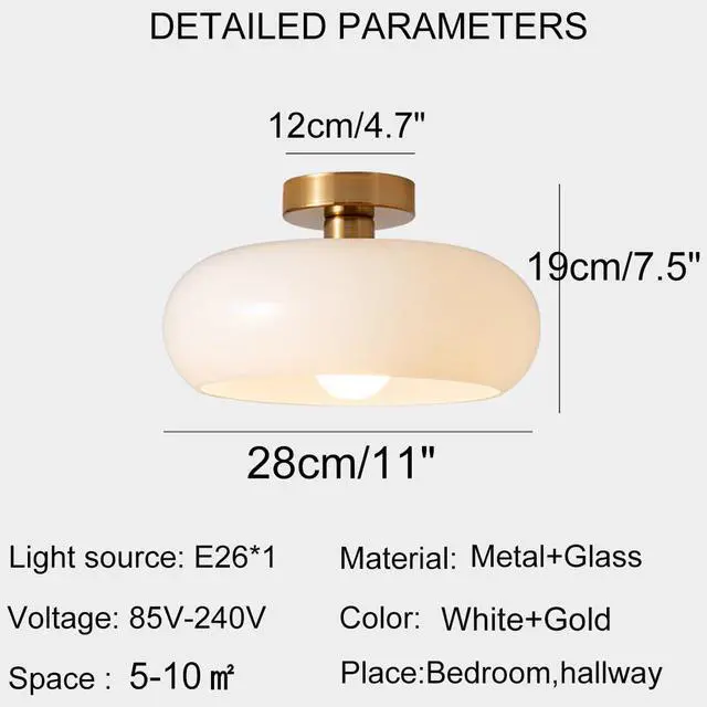 Alt view image 2 of 7 - White Ceiling Light Glass Gold Flush Mount Ceiling Light mid Century Ceiling Light Fixtures with Milky Glass Dome Glass Shade Modern Minimalist Style Ceiling Lamp Hallway Bedroom