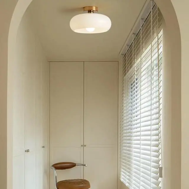 Alt view image 4 of 7 - White Ceiling Light Glass Gold Flush Mount Ceiling Light mid Century Ceiling Light Fixtures with Milky Glass Dome Glass Shade Modern Minimalist Style Ceiling Lamp Hallway Bedroom