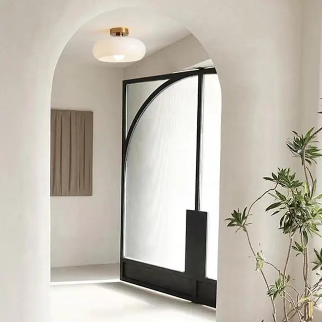 Alt view image 5 of 7 - White Ceiling Light Glass Gold Flush Mount Ceiling Light mid Century Ceiling Light Fixtures with Milky Glass Dome Glass Shade Modern Minimalist Style Ceiling Lamp Hallway Bedroom