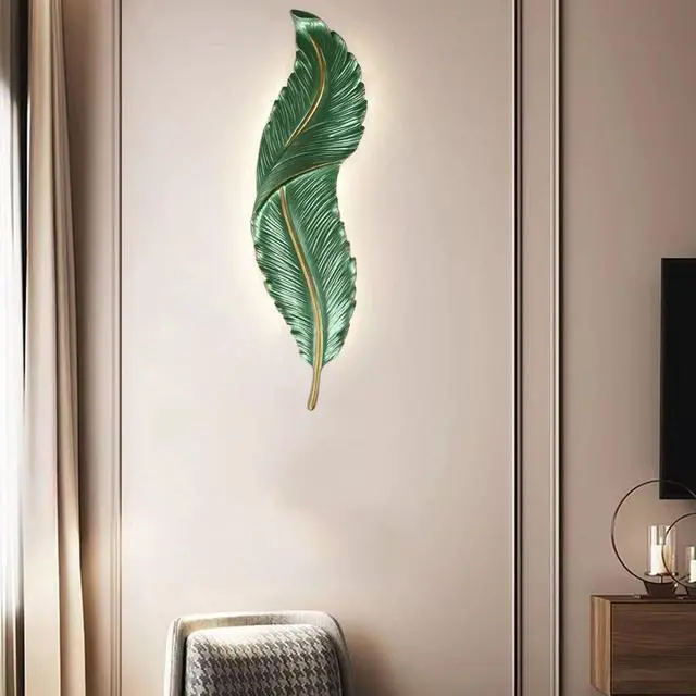 Alt view image 6 of 7 - LED Wall Sconce Dimmable Wall Light Retro Industrial Wall Sconces Lighting with Green Elegant Feather Style Unique Resin Design for Bedroom Dining Living Room Hallway Foyer