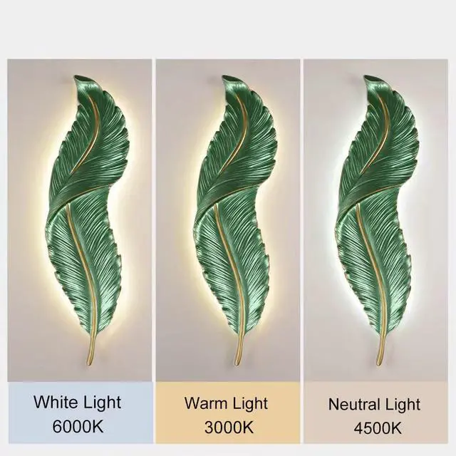 Alt view image 7 of 7 - LED Wall Sconce Dimmable Wall Light Retro Industrial Wall Sconces Lighting with Green Elegant Feather Style Unique Resin Design for Bedroom Dining Living Room Hallway Foyer