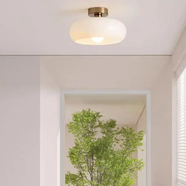 Alt view image 6 of 7 - White Ceiling Light Glass Gold Flush Mount Ceiling Light mid Century Ceiling Light Fixtures with Milky Glass Dome Glass Shade Modern Minimalist Style Ceiling Lamp Hallway Bedroom