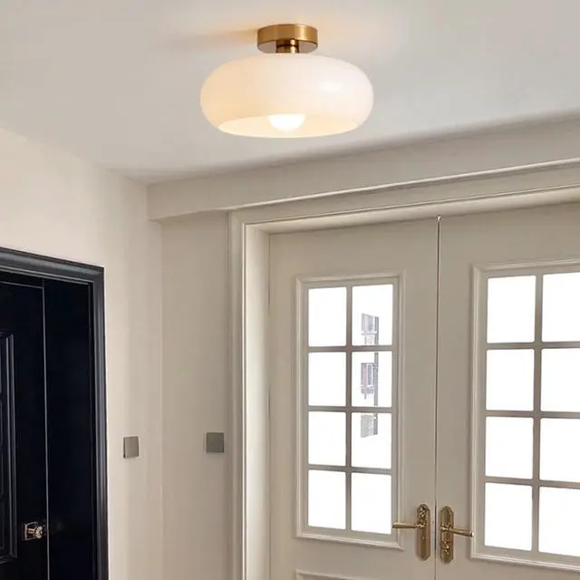 Alt view image 7 of 7 - White Ceiling Light Glass Gold Flush Mount Ceiling Light mid Century Ceiling Light Fixtures with Milky Glass Dome Glass Shade Modern Minimalist Style Ceiling Lamp Hallway Bedroom