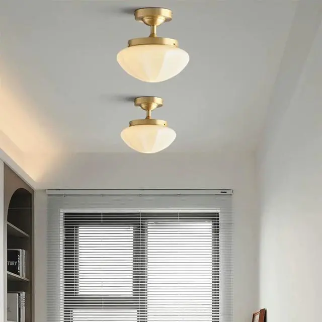 Alt view image 4 of 7 - Modern Flush Mount Ceiling Light Milk Glass Ceiling Lights Fixtures Gold Globe Ceiling Light with Milky White Glass Shade Mid Century Ceiling Lamp for Hallway Dining Room Bedroom
