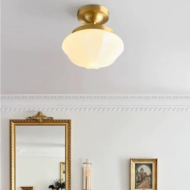Alt view image 6 of 7 - Modern Flush Mount Ceiling Light Milk Glass Ceiling Lights Fixtures Gold Globe Ceiling Light with Milky White Glass Shade Mid Century Ceiling Lamp for Hallway Dining Room Bedroom