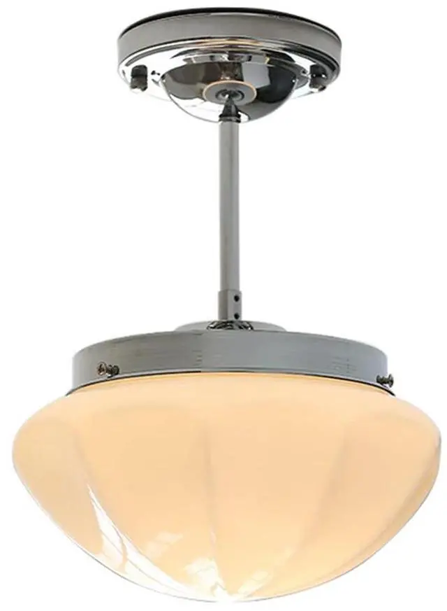 Main image of Glass Semi Flush Mount Ceiling Light Chrome Close to Ceiling Lights Fixtures with Milky White Dome Glass Shade Modern Minimalist Style Ceiling Lamp for Hallway Living Dining Room (Chrome)