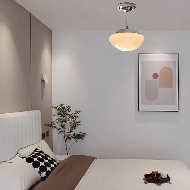 Alt view image 4 of 7 - Glass Semi Flush Mount Ceiling Light Chrome Close to Ceiling Lights Fixtures with Milky White Dome Glass Shade Modern Minimalist Style Ceiling Lamp for Hallway Living Dining Room (Chrome)